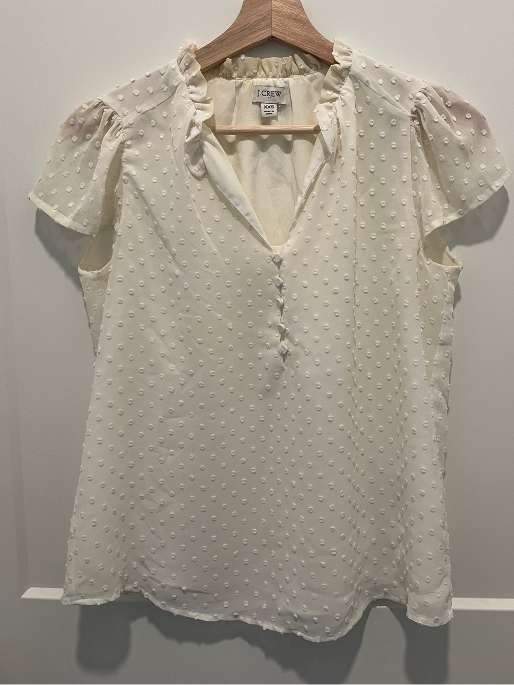 J. Crew Ivory Swiss Dot Flutter Sleeve Blouse